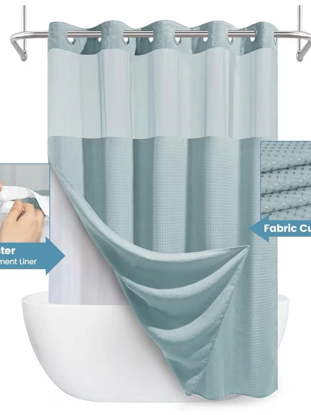 No Hook Shower Curtain in Fog Blue